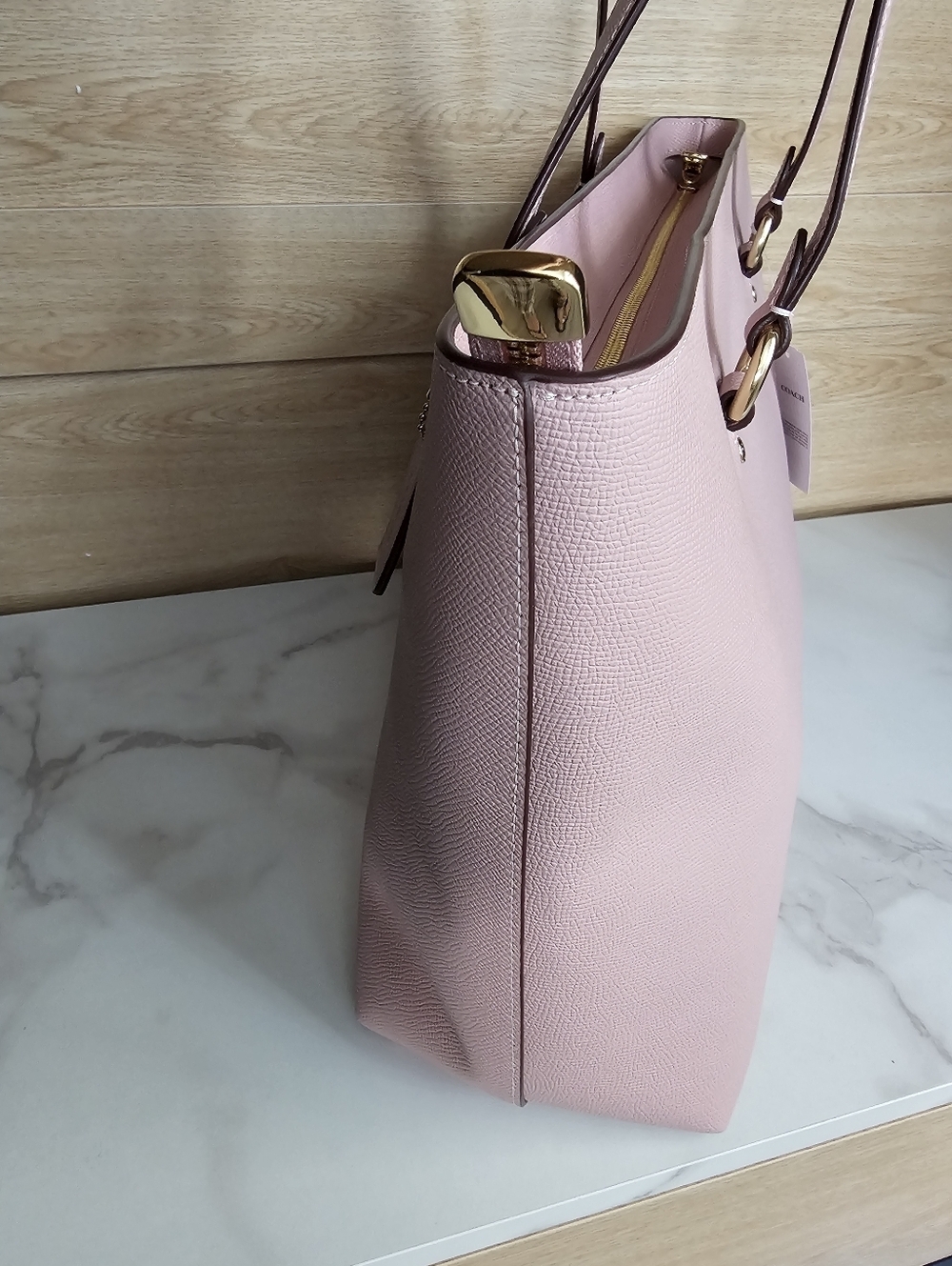 Coach Blush Pink Leather Tote with Front Pocket - Picture 5 of 13
